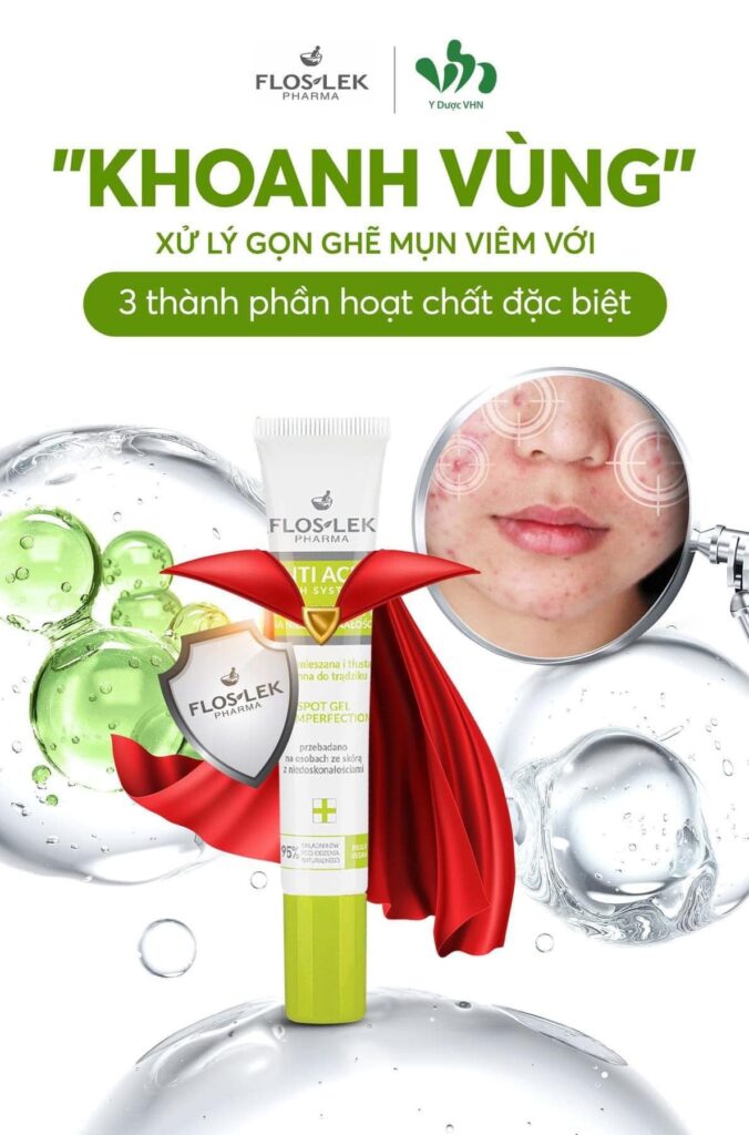 Gel chấm mụn Floslek Anti Acne 24h giúp giảm viêm, gom cồi nhanh, kháng khuẩn hiệu quả. Phù hợp da dầu mụn, da nhạy cảm.
